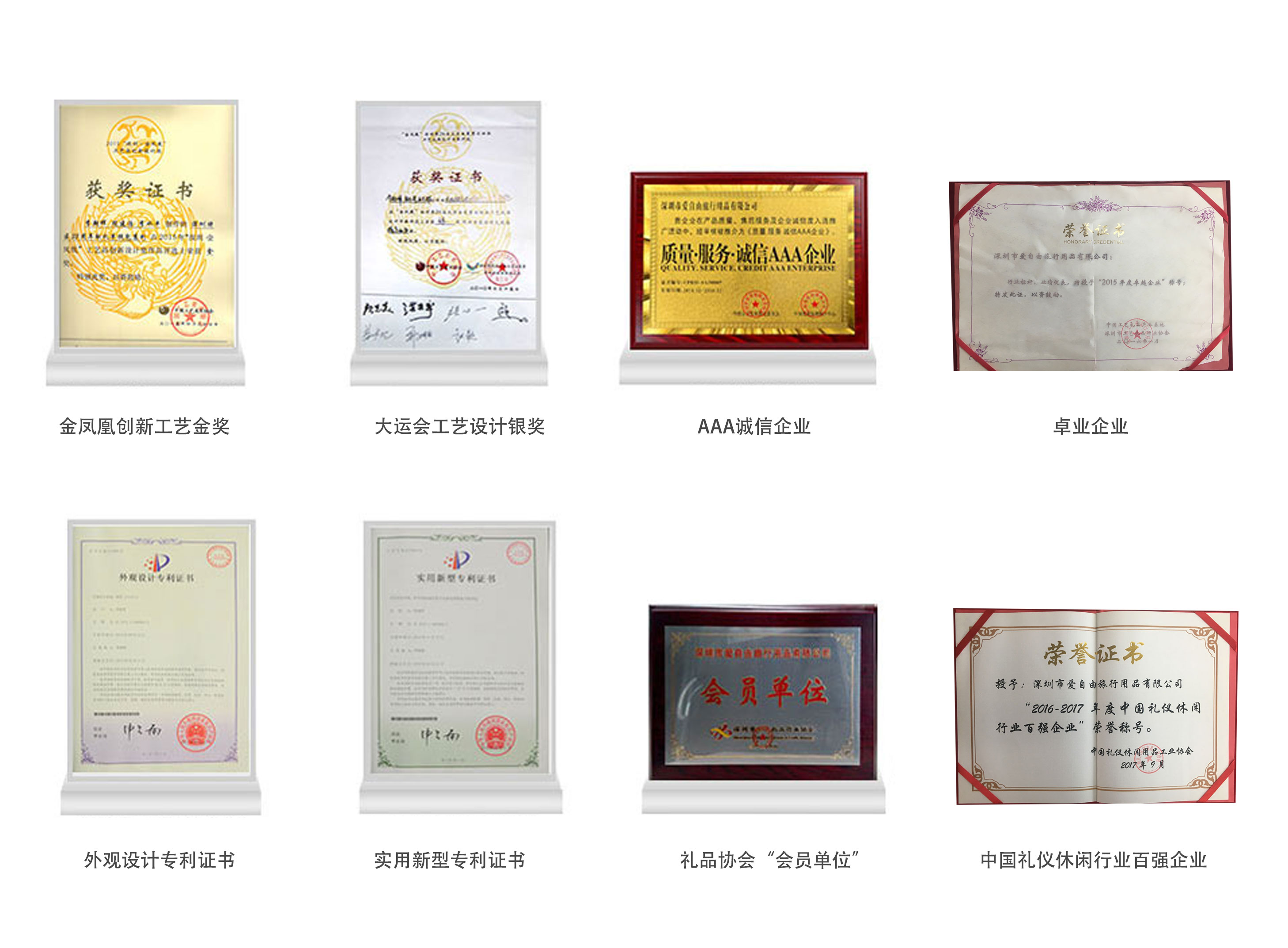 愛自由箱包榮譽證書