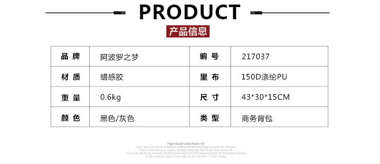 Apollo dream商務休閑可充電USB雙肩背包